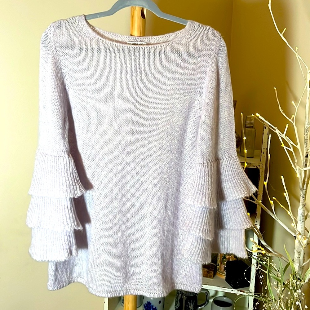 💙Gio & Gio Made in Italy Dusty lavender, layered bell sleeves,loose weave. EUC